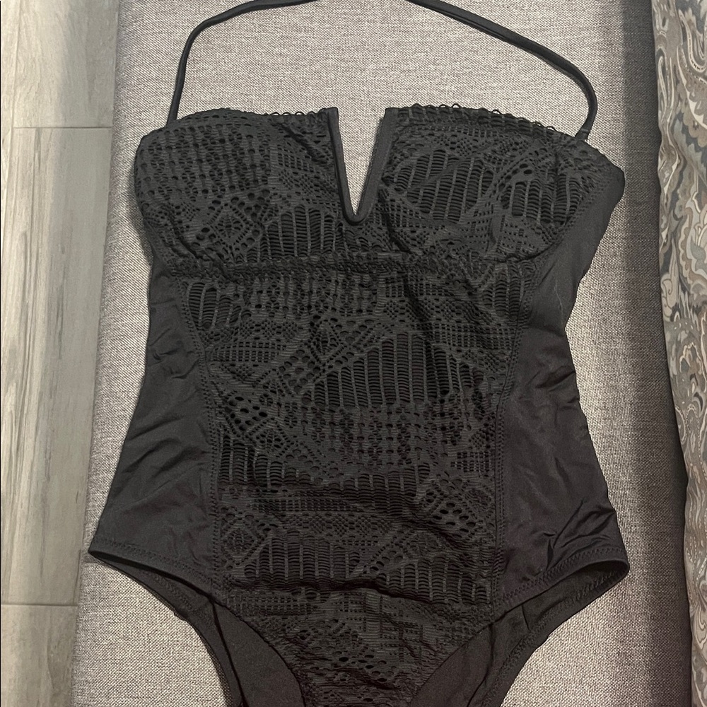 Black crocheted open back One-Piece Swimsuit